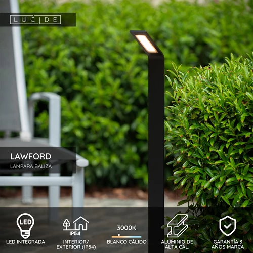 Lucide LAWFORD - Lámpara baliza - LED - 1x6W 3000K - IP54 - Negro - USP